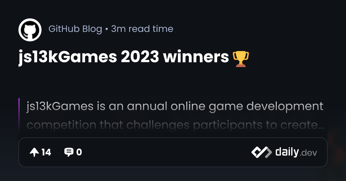 js13kGames 2023 winners 🏆 - The GitHub Blog