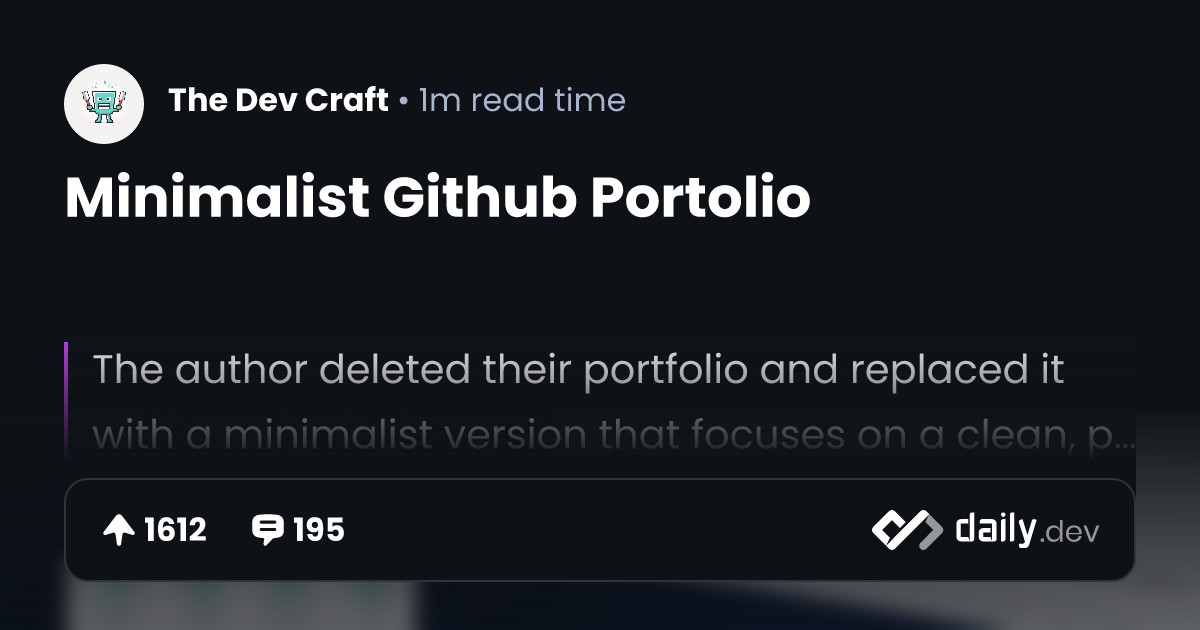 Minimalist Github Portolio | daily.dev