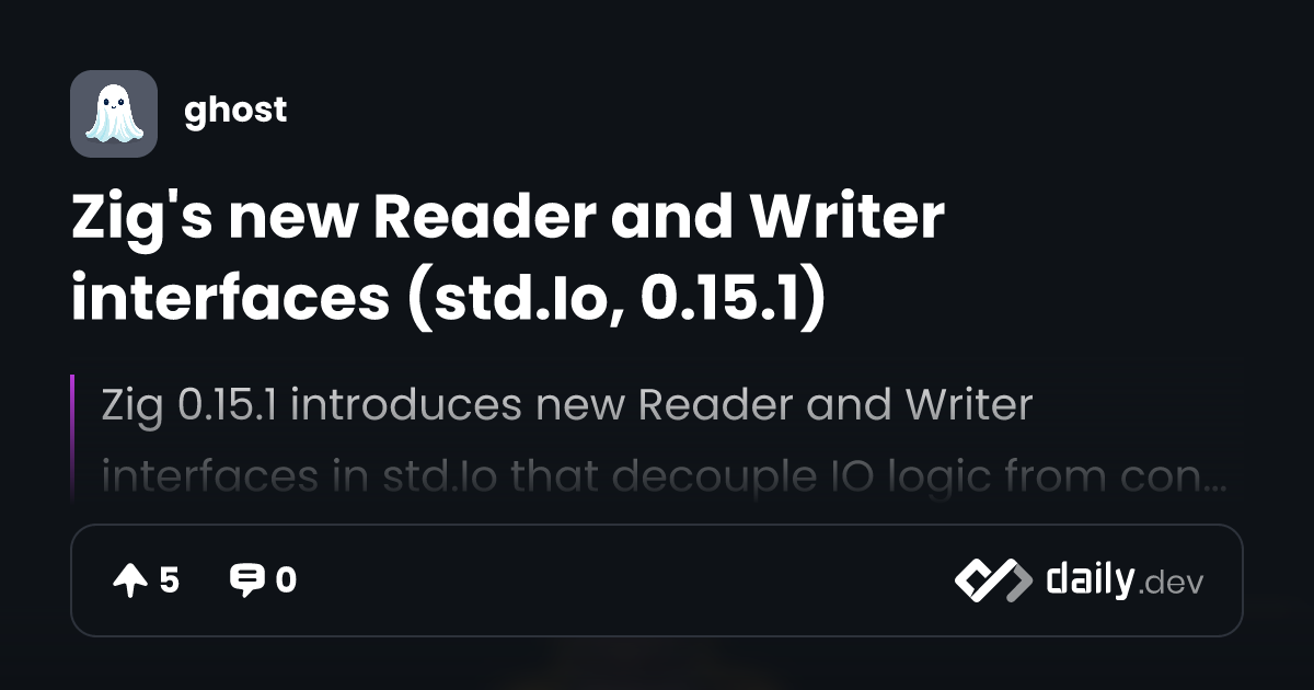 Zig S New Reader And Writer Interfaces Std Io 0 15 1 Daily Dev
