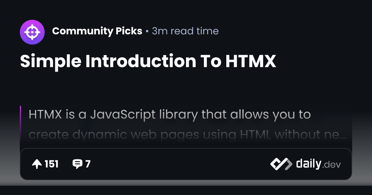 Simple Introduction To HTMX | daily.dev