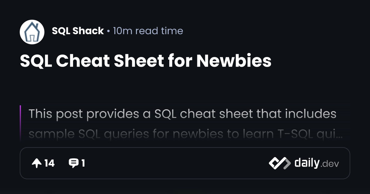 SQL Cheat Sheet for Newbies | daily.dev