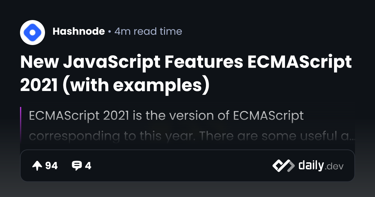 New JavaScript Features ECMAScript 2021 (with examples)