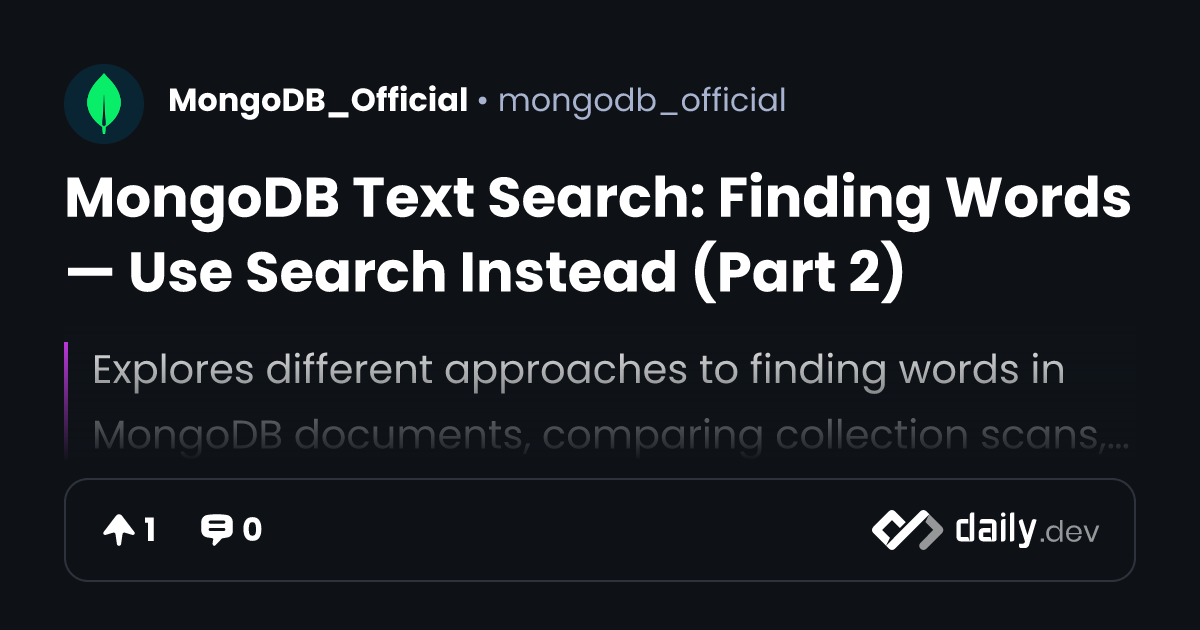 MongoDB Text Search: Finding Words — Use Search Instead (Part 2 ...
