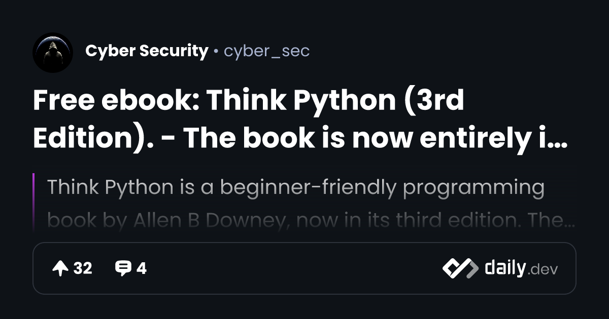 Free ebook: Think Python (3rd Edition). - The book is...