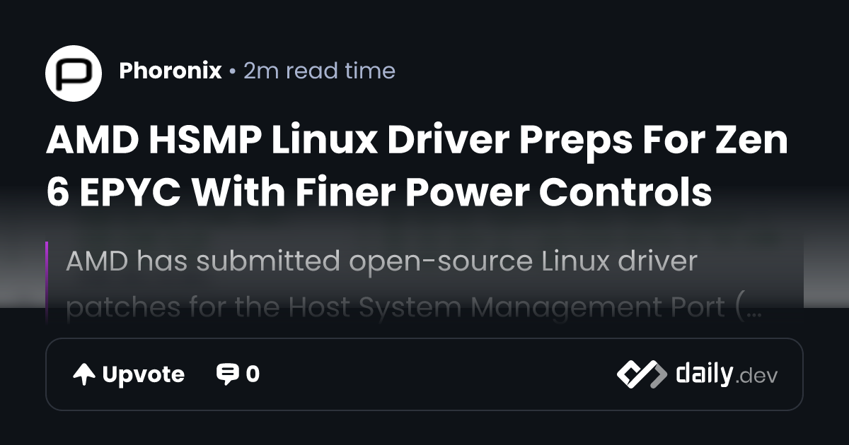 AMD HSMP Linux Driver Preps For Zen 6 EPYC With Finer...