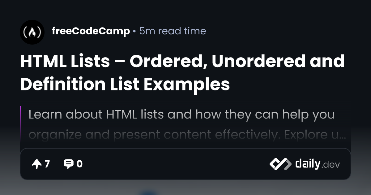 HTML Lists – Ordered, Unordered and Definition List Examples | daily.dev