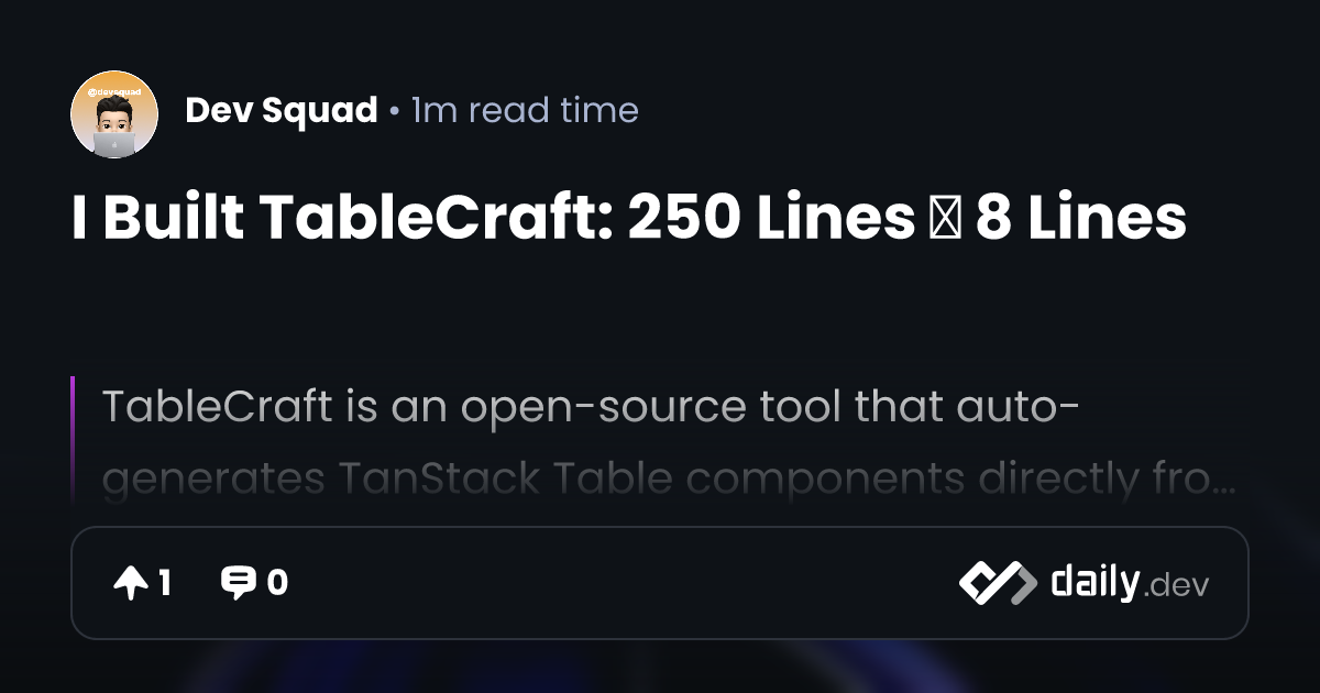 I Built TableCraft: 250 Lines → 8 Lines | daily.dev