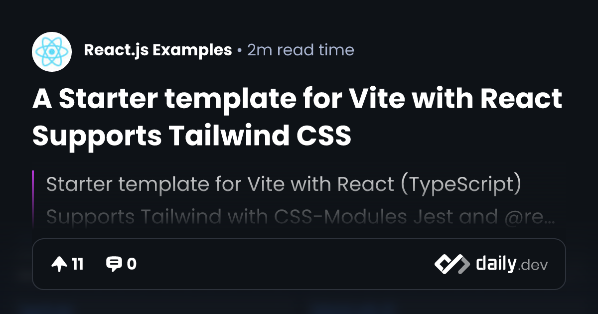 A Starter template for Vite with React Supports Tailwind CSS