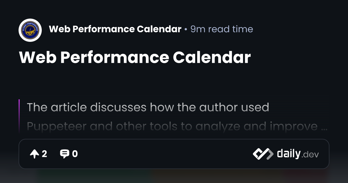 Web Performance Calendar | daily.dev