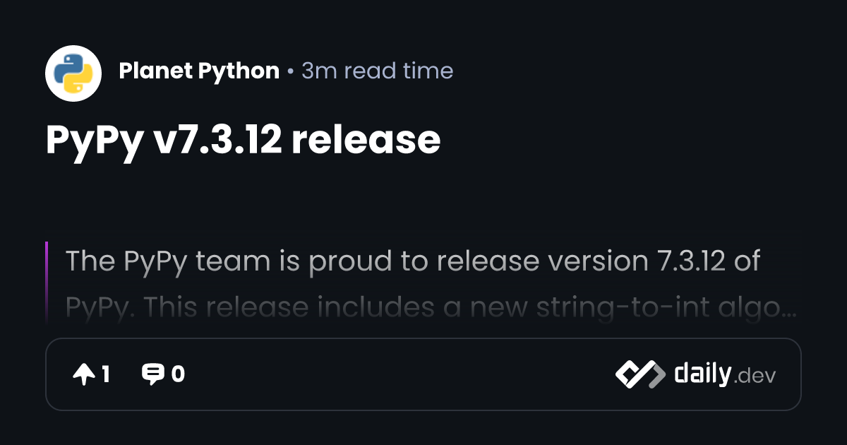 PyPy v7.3.12 release | daily.dev