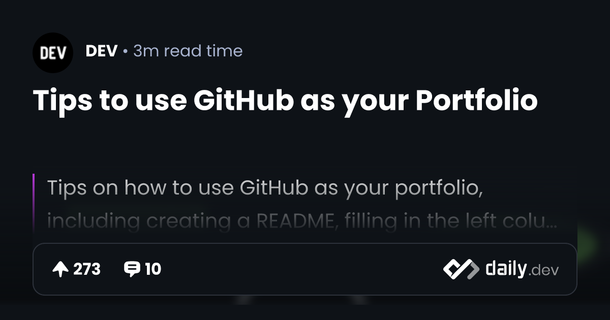 Tips to use GitHub as your Portfolio | daily.dev