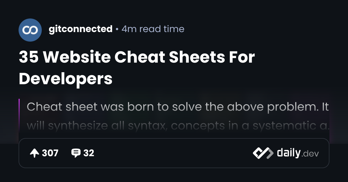 35 Website Cheat Sheets For Developers | daily.dev