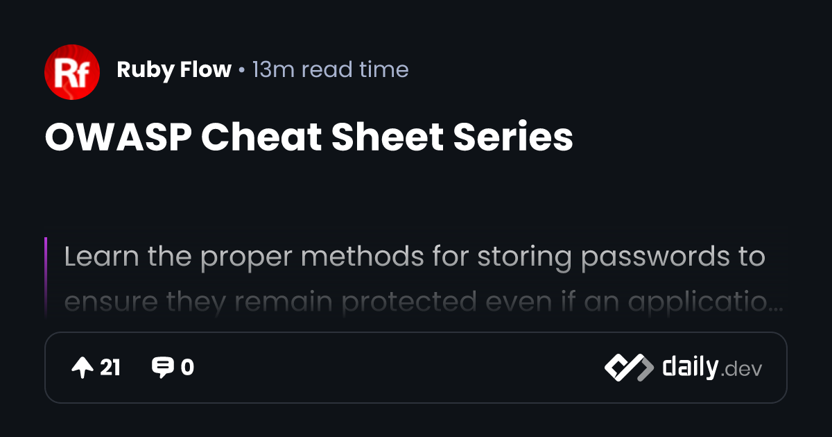 OWASP Cheat Sheet Series | daily.dev