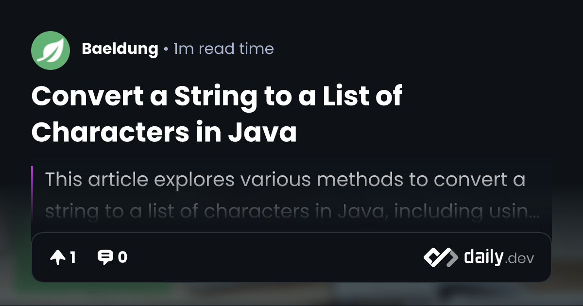 Convert a String to a List of Characters in Java | daily.dev