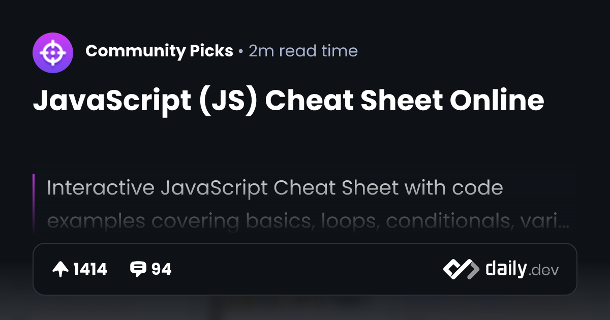 JavaScript (JS) Cheat Sheet Online | daily.dev image.