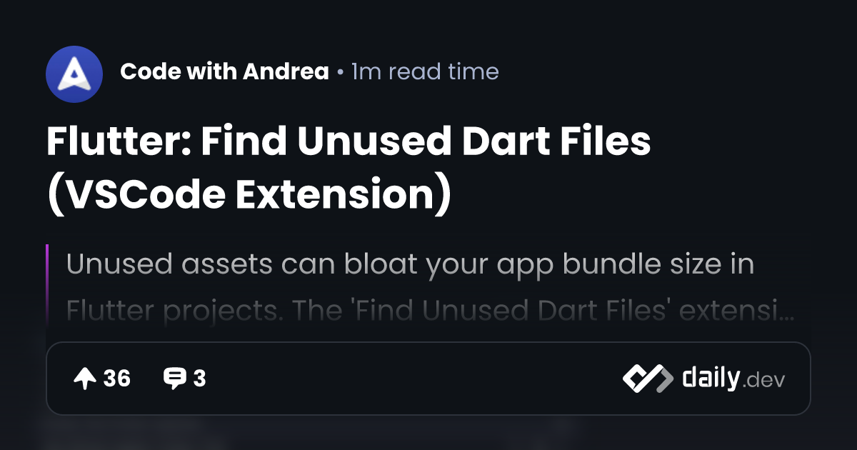 Flutter: Find Unused Dart Files (VSCode Extension)