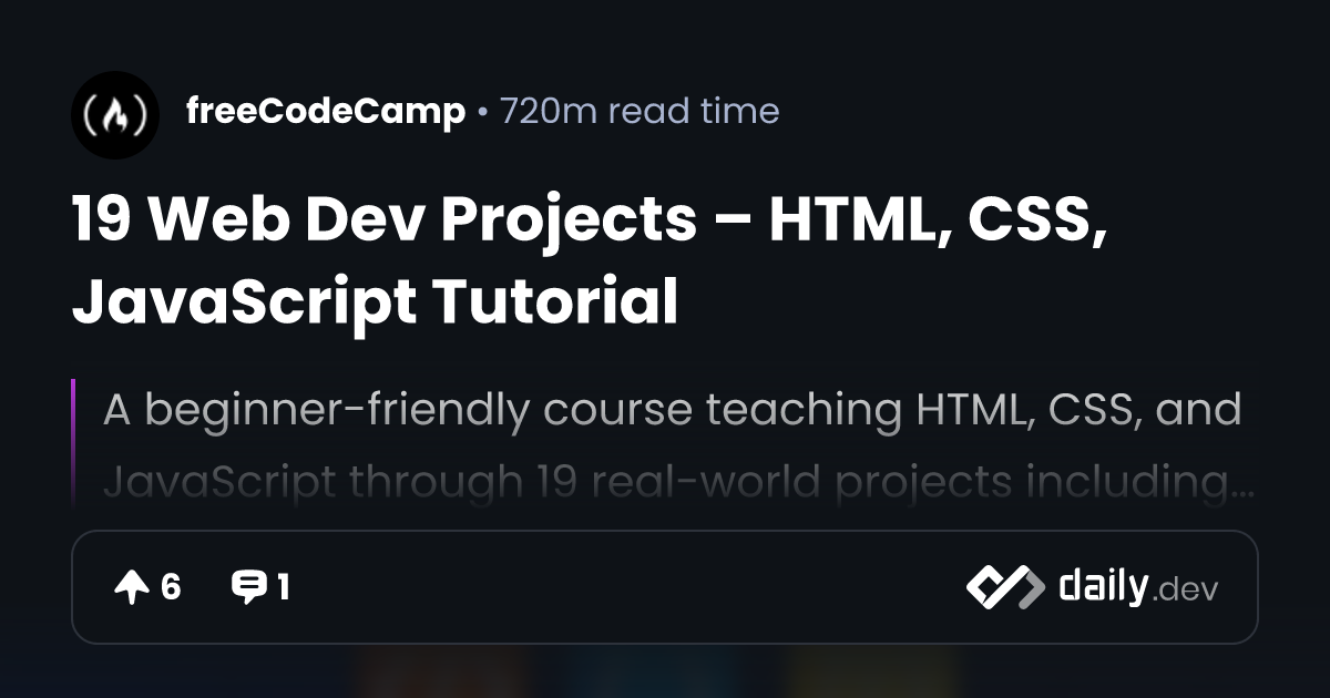 19 Web Dev Projects – HTML, CSS, JavaScript Tutorial