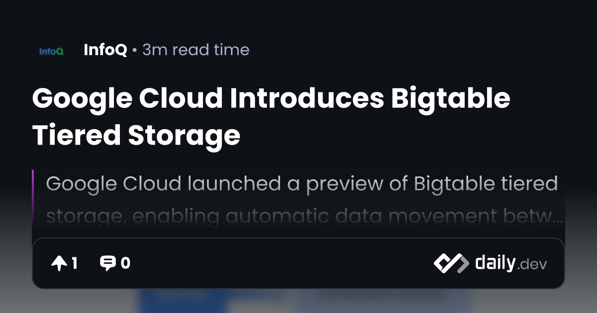 Google Cloud Introduces Bigtable Tiered Storage | daily.dev