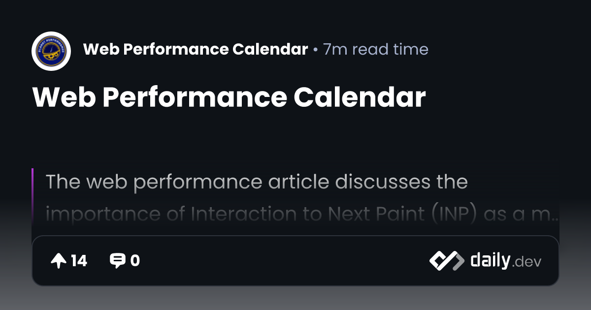 Web Performance Calendar | daily.dev