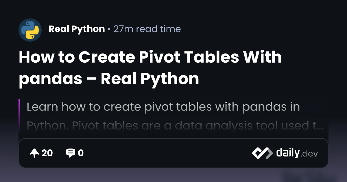 How to Create Pivot Tables With pandas – Real Python