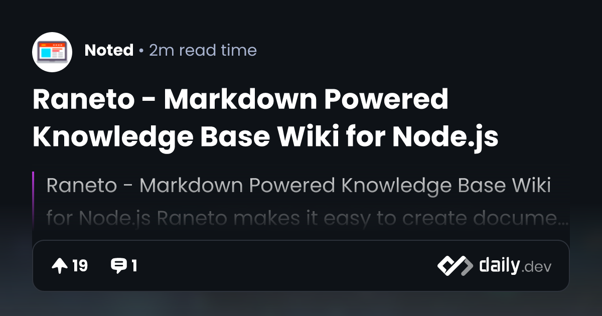 Raneto - Markdown Powered Knowledge Base Wiki for Node.js