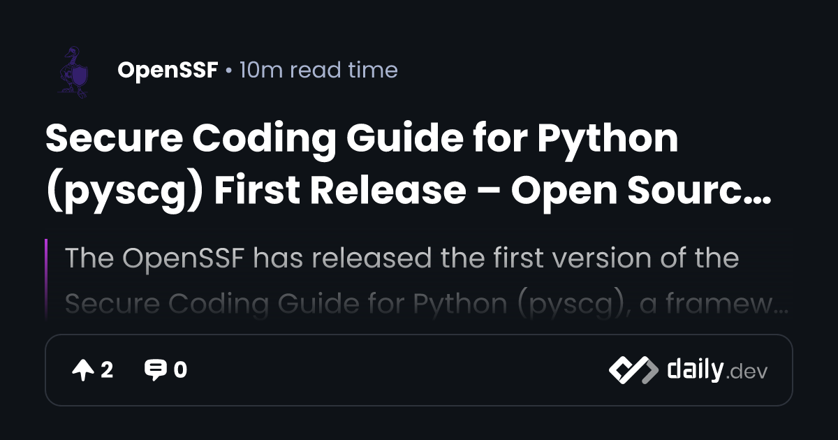 Secure Coding Guide for Python (pyscg) First Release