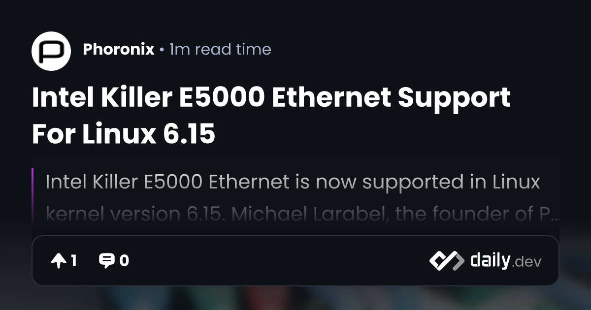 Intel Killer E5000 Ethernet Support For Linux 6.15