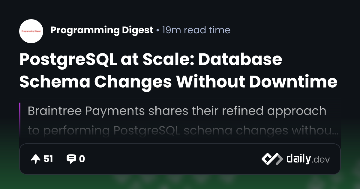 PostgreSQL at Scale: Database Schema Changes Without Downtime | daily.dev